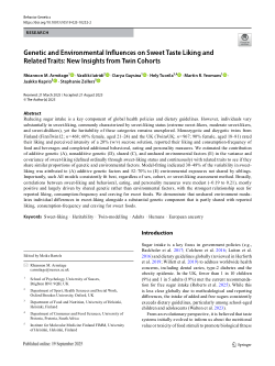 Genetic and environmental influences on sweet taste liking and related traits: new insights from twin cohorts