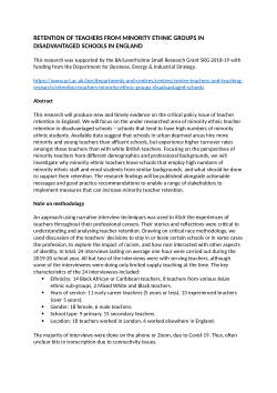 Employment and retention of BAME teachers in England