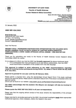 <b>Caregivers’ Perspectives and Preferences for a home-based Intervention Program for Children with Severe Cerebral Palsy in a resource-limited setting in South Africa</b>
