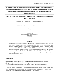 OMP 2011 to be used for setting TACs for the West Coast Rock Lobster fishery for the 2011+ seasons