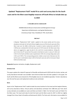 Updated “Replacement Yield” model fit to catch and survey data for the South coast and for the West coast kingklip resources off South Africa to include data up to 2024