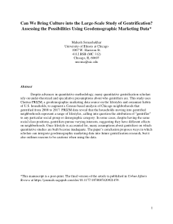 Can We Bring Culture into the Large-Scale Study of Gentrification? Assessing the Possibilities Using Geodemographic Marketing Data