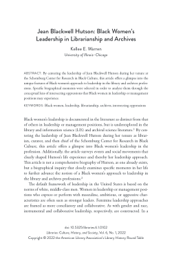 Jean Blackwell Hutson: Black Women’s Leadership in Librarianship and Archives