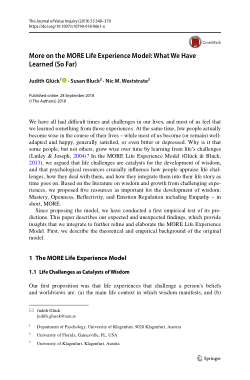 More on the MORE Life Experience Model: What We Have Learned (So Far)
