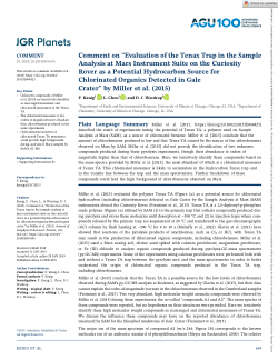 Comment on “Evaluation of the Tenax Trap in the Sample Analysis at Mars Instrument Suite on the Curiosity Rover as a Potential Hydrocarbon Source for Chlorinated Organics Detected in Gale Crater” by Miller et al. (2015)