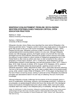 WIKIPEDIA'S ENLIGHTENMENT PROBLEM: DECOLONIZING WESTERN EPISTEMOLOGIES THROUGH CRITICAL OPEN EDUCATION PRACTICES