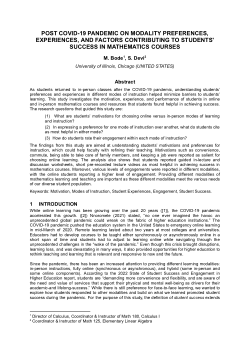 POST COVID-19 PANDEMIC ON MODALITY PREFERENCES, EXPERIENCES, AND FACTORS CONTRIBUTING TO STUDENTS' SUCCESS IN MATHEMATICS COURSES