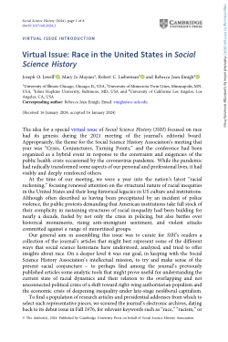 Virtual Issue: Race in the United States in Social Science History