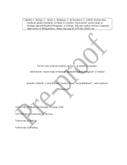 Factors that moderate global similarity in initial L3 transfer Intervocalic voiced stops in heritage Spanish/English bilinguals’ L3 Italian