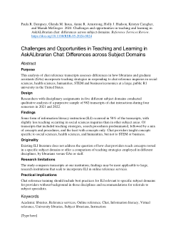 Challenges and opportunities in teaching and learning in AskALibrarian chat: differences across subject domains