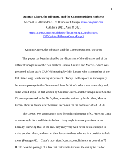 Quintus Cicero, the tribunate, and the <i>Commentariolum Petitionis</i>