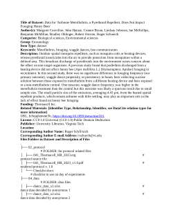 Data for 'Airborne Metofluthrin, a Pyrethroid Repellent, Does Not Impact Foraging Honey Bees'