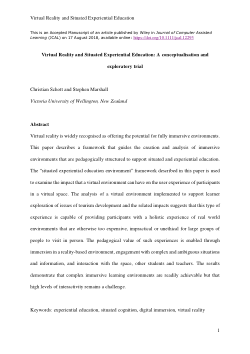 Virtual Reality and Situated Experiential Education: A conceptualisation and exploratory trial