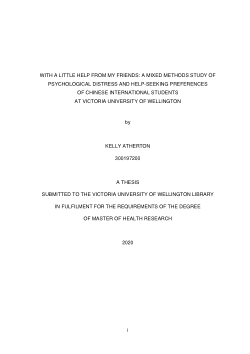 With A Little Help From My Friends: A Mixed Methods Study Of Psychological Distress And Help-Seeking Preferences Of Chinese International Students At Victoria University Of Wellington