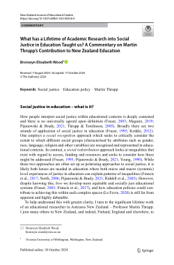 What has a Lifetime of Academic Research into Social Justice in Education Taught us? A Commentary on Martin Thrupp’s Contribution to New Zealand Education
