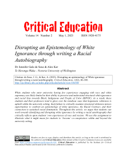 Disrupting an Epistemology of White Ignorance through writing a Racial Autobiography