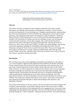 Unpacking and interrogating White supremacy educating for critical consciousness and praxis