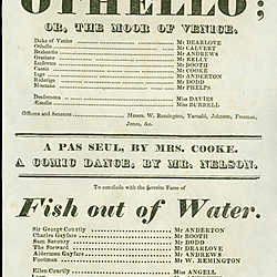 19<sup>th</sup> century Yorkshire playbill for a performance of 'Othello', and 'Fish out of Water', 21st April 1828 at York Theatre Royal