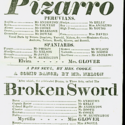 19<sup>th</sup> century Yorkshire playbill for a performance of 'Pizzaro' and 'The Broken Sword', May 5th 1828 at York Theatre Royal