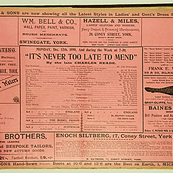 19<sup>th</sup> century Yorkshire playbill for a performance of It's Never Too Late to Mend by Charles Reade, in York on Monday December 12th 1898
