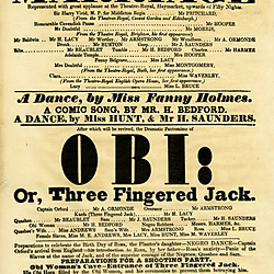 19<sup>th</sup> century Yorkshire playbill for a performance of 'Marriage' and 'OBI, or, Three-Fingered Jack' on April 4th 1821, performed at York Theatre Royal