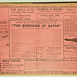 19<sup>th</sup> century Yorkshire playbill for a performance of The Sorrows of Satan in York on Monday December 19th, 1898