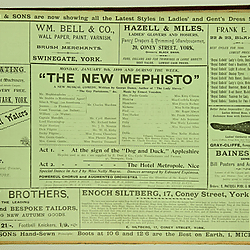 19<sup>th</sup> century Yorkshire playbill for a performance of The New Mephisto by George Dance, in York on Monday January 9th, 1899