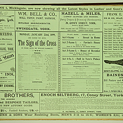 19<sup>th</sup> century Yorkshire playbill for a performance of The Sign of the Cross by Wilson Barrett, in York on Monday 23rd January, 1899