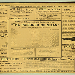 19<sup>th</sup> century Yorkshire playbill for a performance of The Poisoner of Milan by F. Brooke Warren in York on Monday February 6th 1899