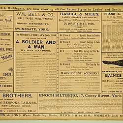 19<sup>th</sup> century Yorkshire playbill for a performance of A Soldier and a Man by Ben Landeck in York on Monday February 20th, 1899