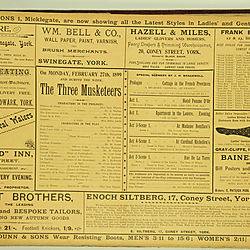 19<sup>th</sup> century Yorkshire playbill for a performance of The Three Musketeers in York on Monday February 27th, 1899