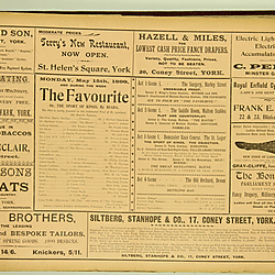 19<sup>th</sup> century Yorkshire playbill for a performance of The Favourite by Riada in York on Monday May 15th, 1899