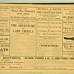19<sup>th</sup> century Yorkshire playbill for a performance of The Adventure of Lady Ursula, 1899. Performed at York Theatre Royal