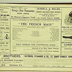 19<sup>th</sup> century Yorkshire playbill for a performance of The French Maid, 1899, performed at York Theatre Royal.