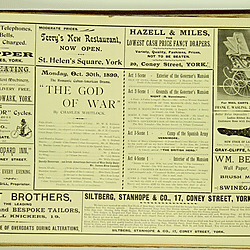 19<sup>th</sup> century Yorkshire playbill for a performance of The God of War, 1899, performed at York Theatre Royal