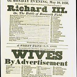 19<sup>th</sup> century Yorkshire playbill for a performance of Richard III, At York Theatre Royal 1830.