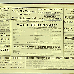 19th century Yorkshire playbill for performances of Oh! Susannah and An Empty Stocking in York, June 1899