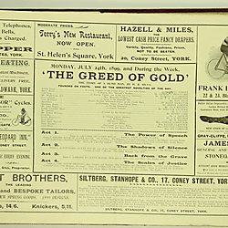 19th century Yorkshire playbill for a performance of The Greed of Gold in York, July 1899