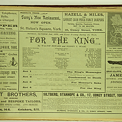 19th century Yorkshire playbill for a performance of "For the King" in York, October 1899