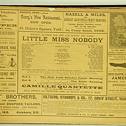 19th century Yorkshire playbill for a performance of "Little Miss Nobody" in York, October 1899