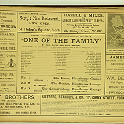 19th century Yorkshire playbill for a performance of "One of the Family" in York, November 1899
