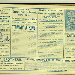 19th century Yorkshire playbill for a performance of "Tommy Atkins" in York, November 1899