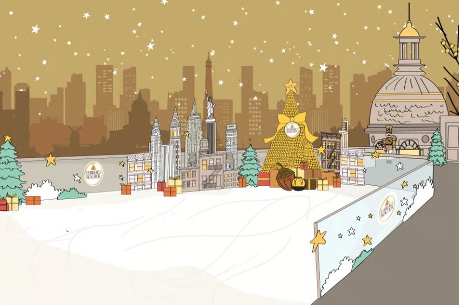 Une patinoire gratuite Ferrero Rocher sur les toits du Printemps Haussmann ! 巴黎来了！在天台滑冰，体验一场巴黎与纽约的圣诞奇遇。