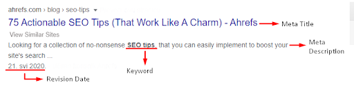 meta data in Google SERPs