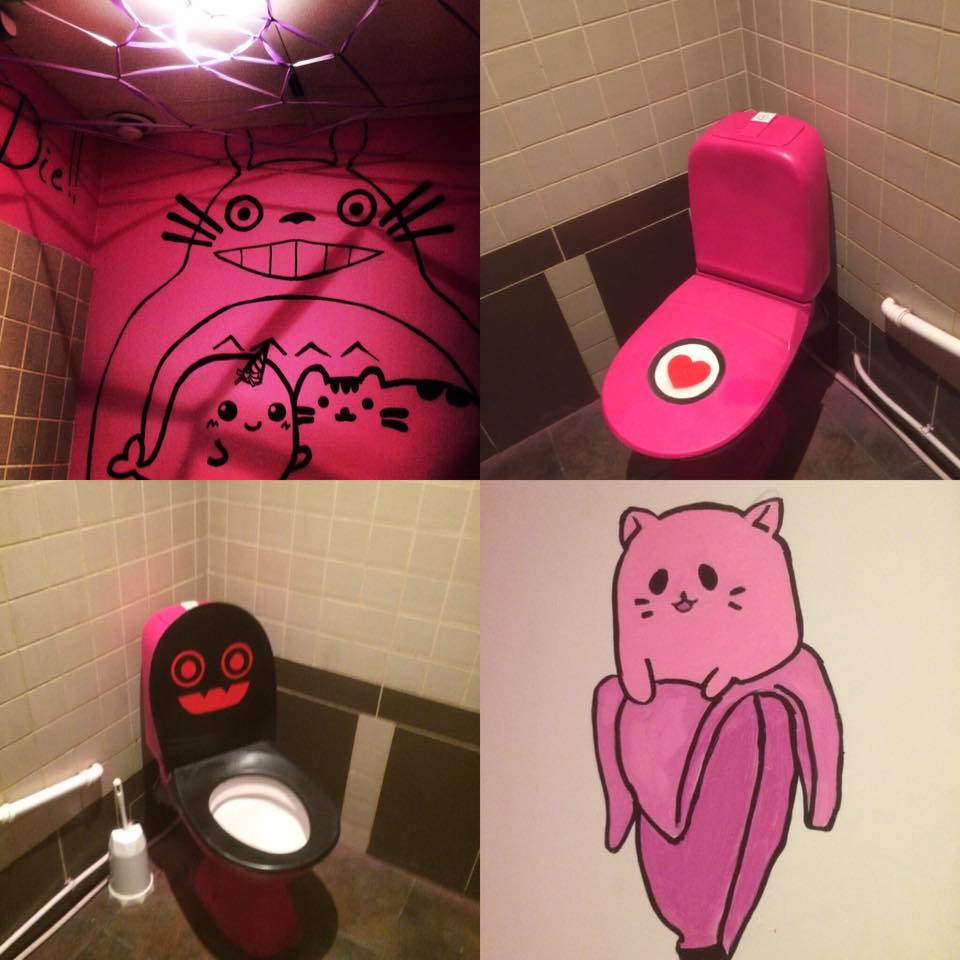 Bathroom street art with kawaii aesthetic. 