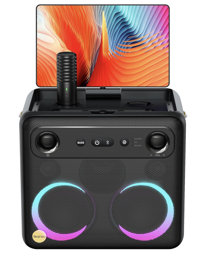 Ikarao 2024 Smart Karaoke Machine for Adults - with Lyrics Display, 64GB Karaoke Tablet, 2 Wireless Mics, Professional Karaoke System, 600W Peak Power, 4 DJ Lights, Karaoke Speaker for Any Occasion