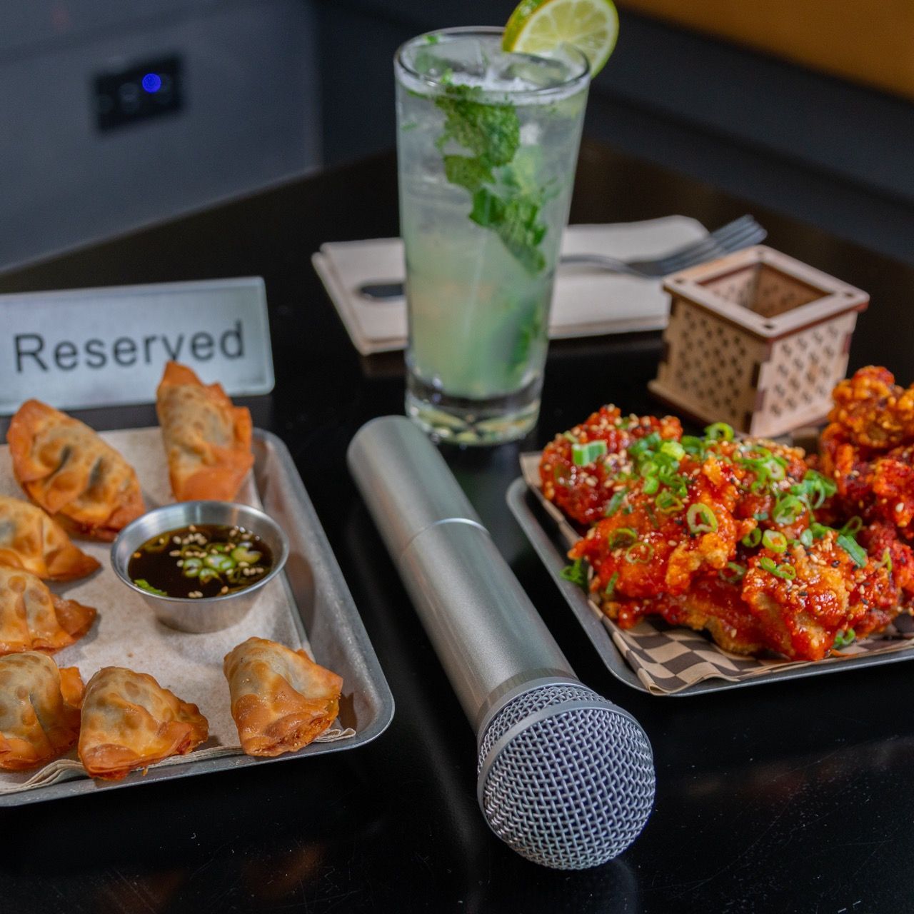 Keep the karaoke party going all night with a special food and drinks menu.