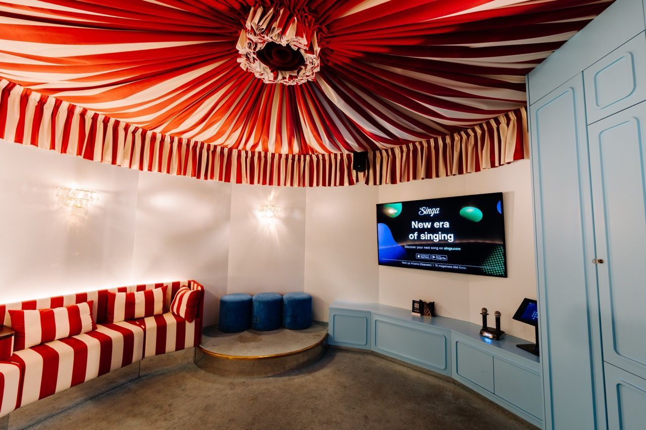 An example of a private karaoke room with beautiful design.