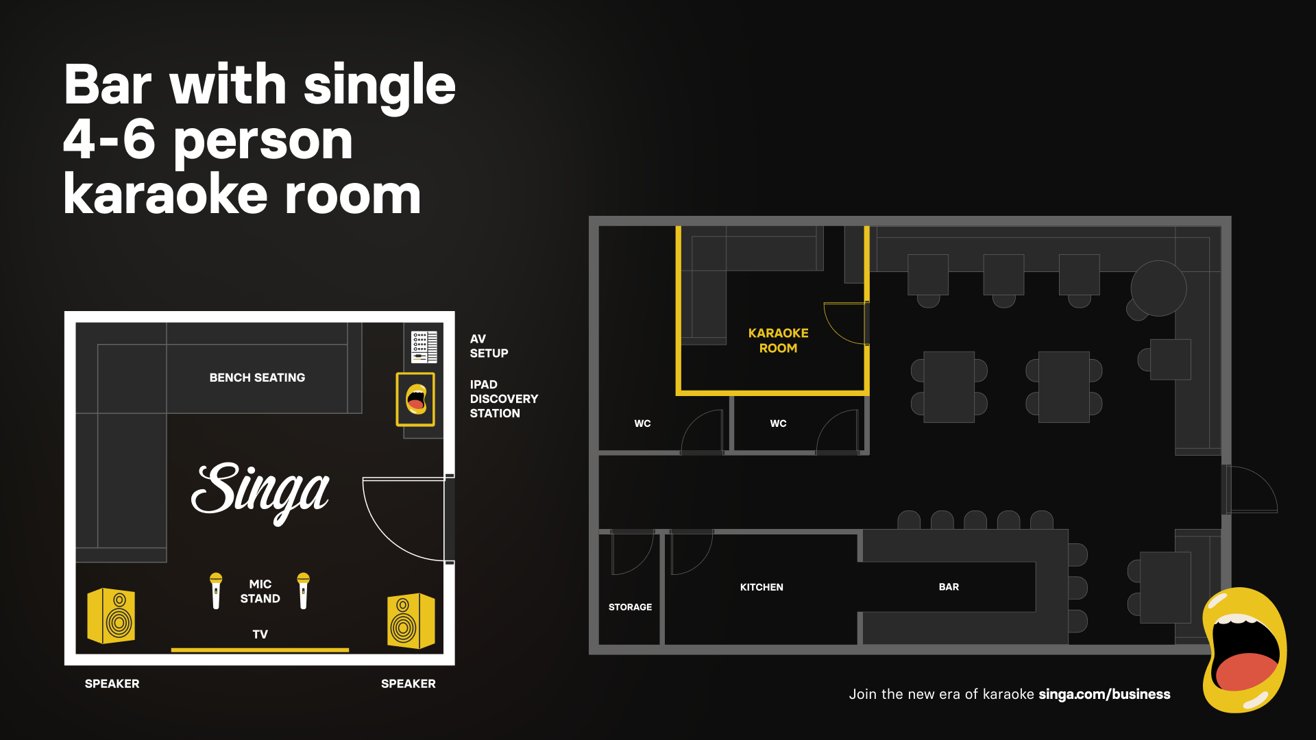 Beispiel-Grundriss für eine Bar mit einem einzigen Karaoke-Raum.