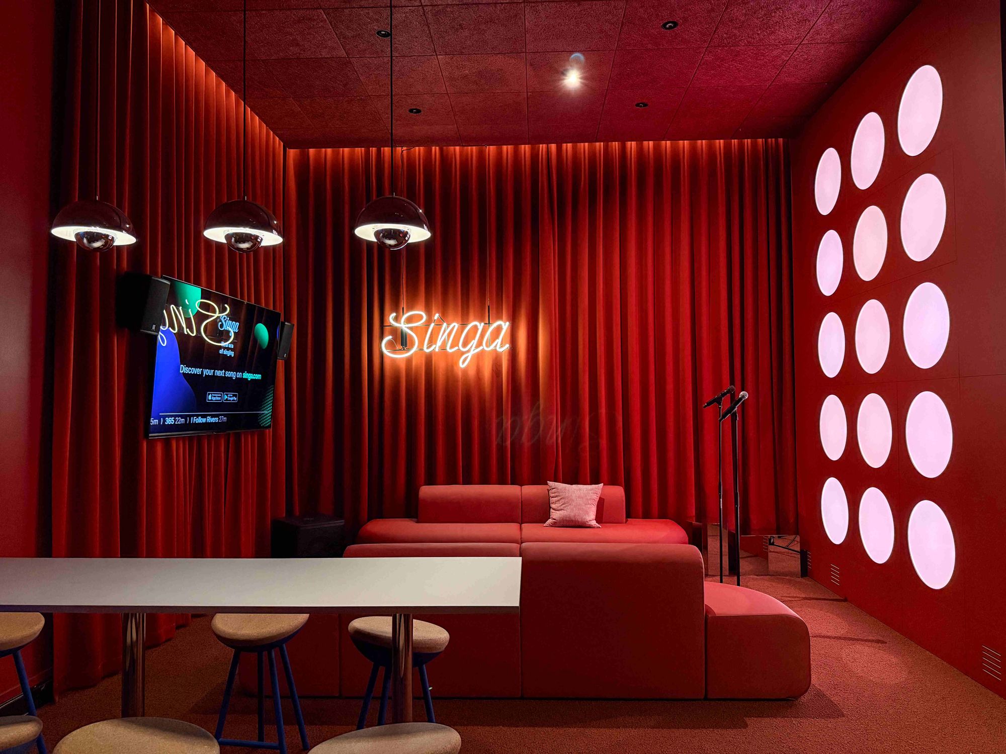 An example of a private karaoke room with beautiful design.